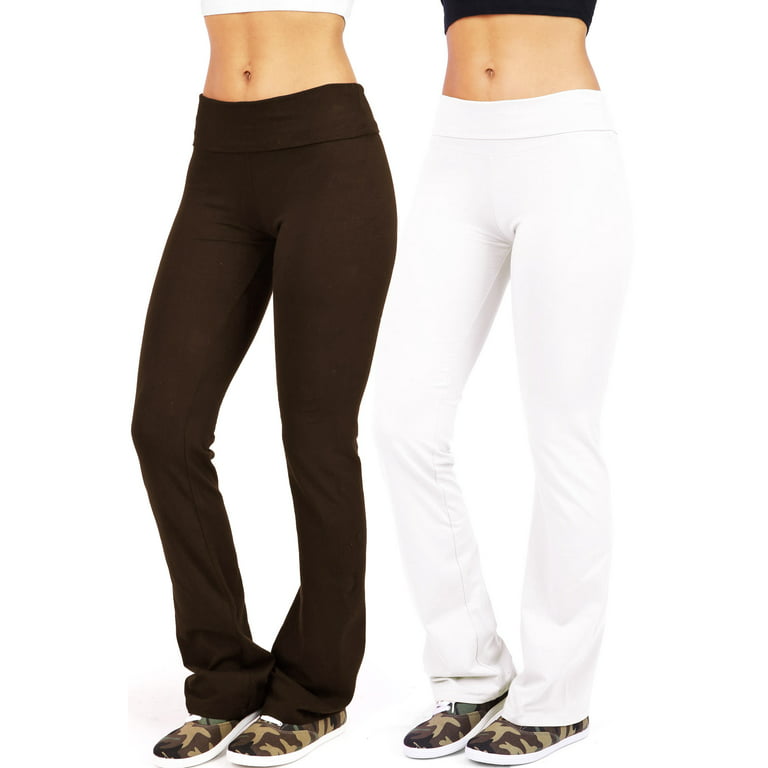 2 Item Bundle: Ambiance Apparel Women's Juniors Yoga Pants (M, Brown &  White) 