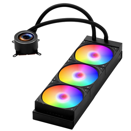 AIO Liquid CPU Cooler with 2.1" LCD Display, 3x120mm PWM Fans, ARGB Lighting - Compatible with Intel&AMD Sockets