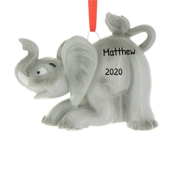 Ornaments by Elves Personalized Sitting Elephant Christmas Ornament Cute Animal Decor 2024 .25 lbs