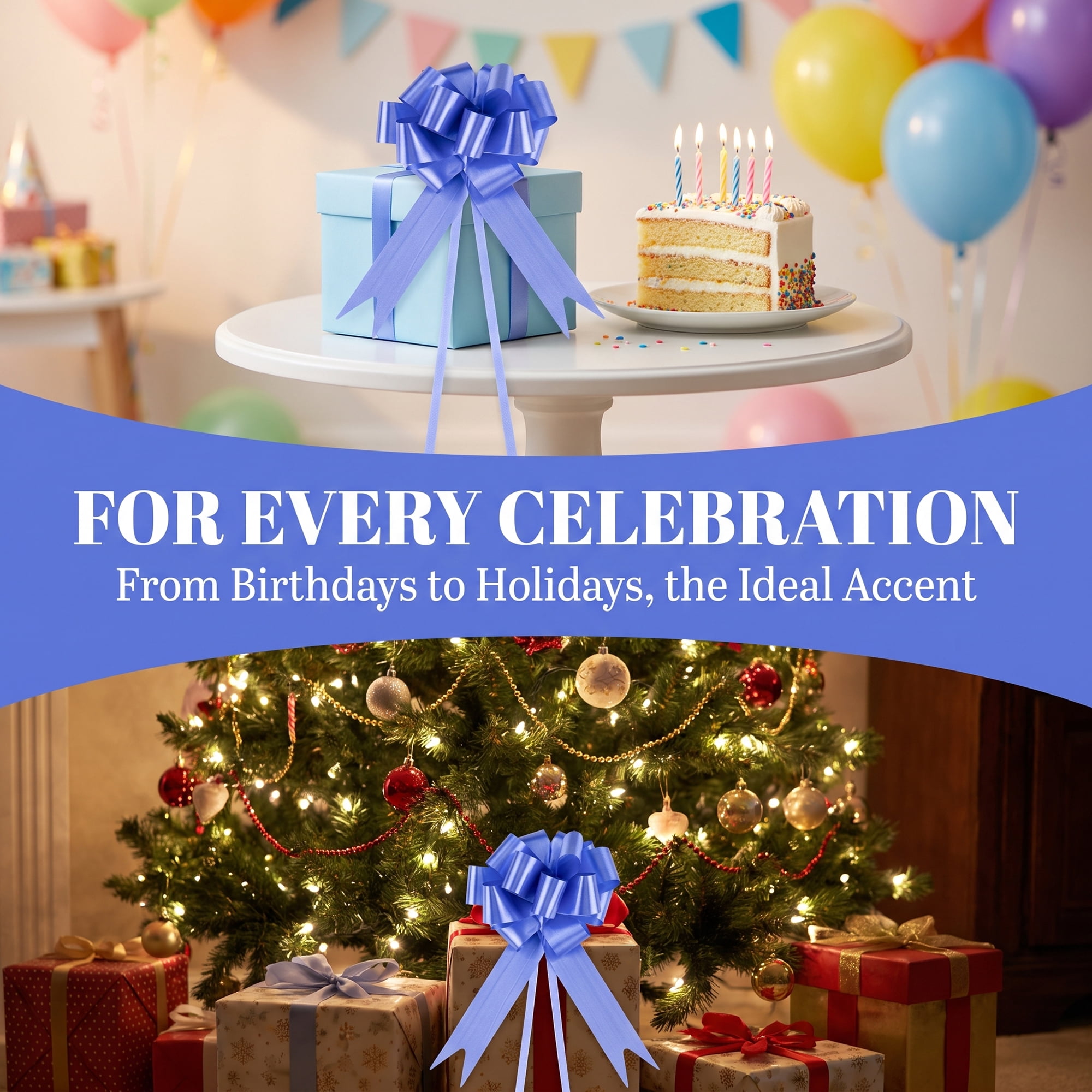 Unique Bargains Crush-Resistant Metallic Bows for Gift Wrapping and Decoration Blue
