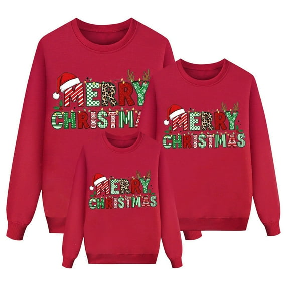 Zylarhe Matching Christmas Sweater for Family Merry Christmas Couples Xmas Graphic Sweatshirts Soft Matching Sets XXL Red