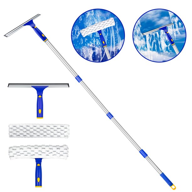 ITTAR Window Squeegee with Long Handle, Blue Glass Cleaning Tool Kit