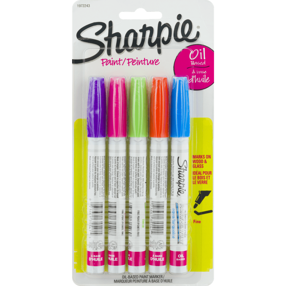Sharpie OilBased Paint Markers, Fine Point, Bright Colors, 5 Count