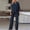 Navy Blue, variant on Women's Elegant Solid Color 2 Piece Suit – Crew Neck Hollow-Out Mid Sleeve Asymmetrical Hem Top & Straight Leg Pants Navy Blue,M