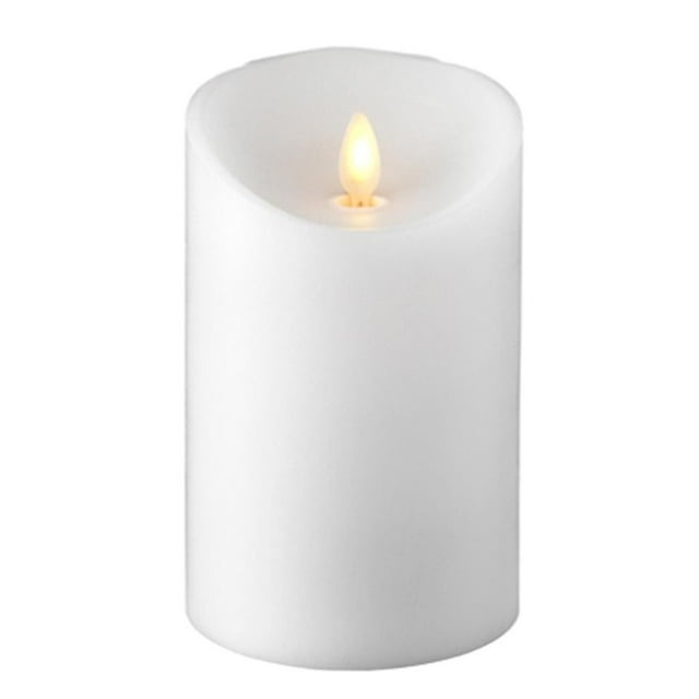 Liown 37074 5" White Wax Push Flame LED Pillar Candle with Timer