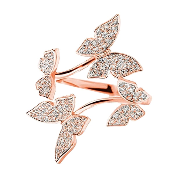 Ajustable Joyería para Mujeres Anillos Abiertos Ajustable Boda y Accesorios Chicas Volando Mariposas Anillo de Plata Anillo de Cristal
