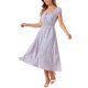 thumbnail image 4 of Vestido Maxi Flare de Cuello Cuadrado Floral para Mujeres con Cintura Elástica L Púrpura, 4 of 6