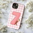 thumbnail image 5 of Pink Gingham Curious Monkey Number 7 Phone Case, Cute Cartoon Animal Birthday Style Protective Cover, Fun Aesthetic iPhone Case for iPhone 17 16 15 14 13 12 11 Pro Plus Mini, 5 of 6