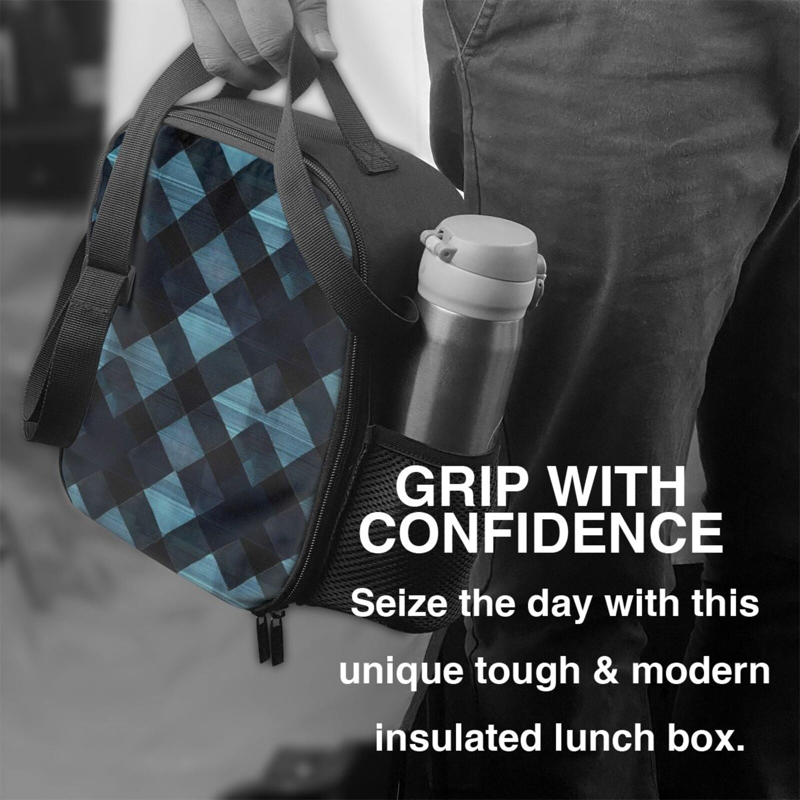 Thermal Insulation One Shoulder Portable Bento Bag Can Be Reused 8×10.5in For Carrying Drinks Bento Box Fruit Snacks Darkcyan Buffalo Plaid Check Tartan Scotland_1
