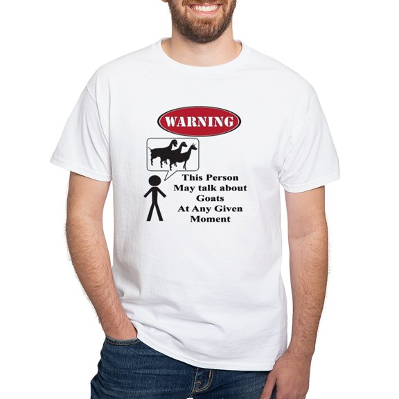 CafePress - Funny Goat Warning T Shirt - Men's White Classic Cotton T-Shirts