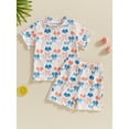 thumbnail image 2 of vera natura Baby Girl Summer Outfits Short Sleeve Floral/Bow/Fruit Print Tops + Shorts Set Toddler 2Pcs Clothes, 2 of 8