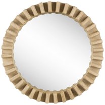 Mercana Sprocket Mirror 35" Round Natural Brown Wood Frame Mirror