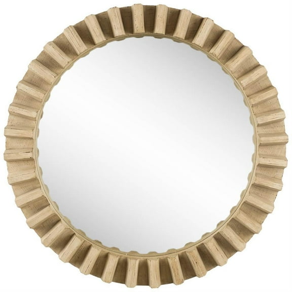 Mercana Sprocket Mirror 35" Round Natural Brown Wood Frame Mirror