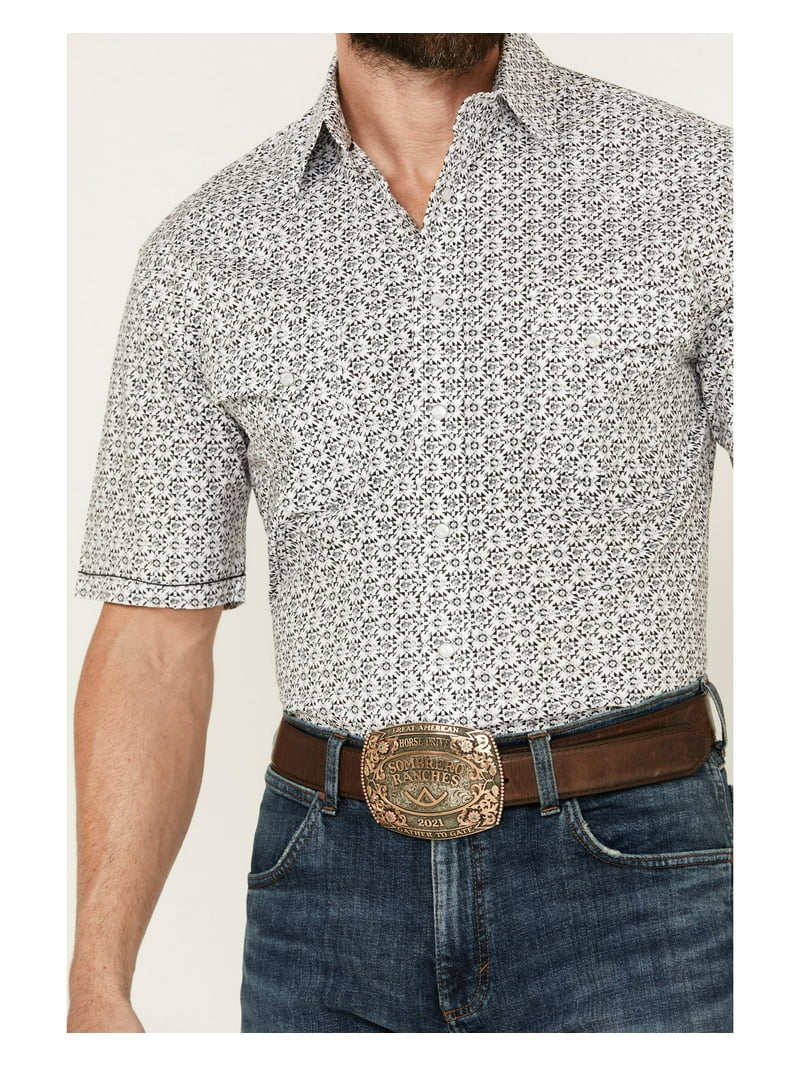 Panhandle Men's Abstract Geo Print Short Sleeve Pearl Snap