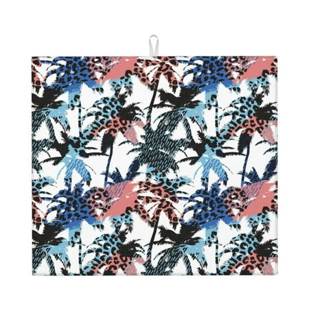 

Dish Drying Mats for Kitchen Counter - Palm tree doodle 16x18In Anti-Slip Absorbent Microfiber Drying Mat for Kitchen Counter Mat Dish Rack Mat with Hanging Loop