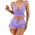 thumbnail image 1 of xiaxaixu Women Summer 2 Pieces Outfits Solid Color V-Neck Sleeveelss Camisoles Ruffle Hem Tank Tops and Shorts Set, 1 of 7