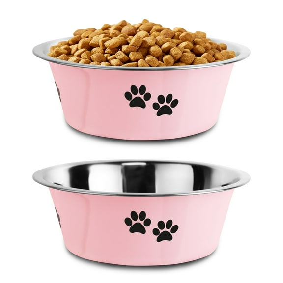 Stainless Steel Dog Bowls, Nonslip Rubber Bottom No Spill Proof Skid Metal Insulated Dog Bowls for Large Medium Small Breed Dogs (Pink,3.6 Cups/29 OZ)