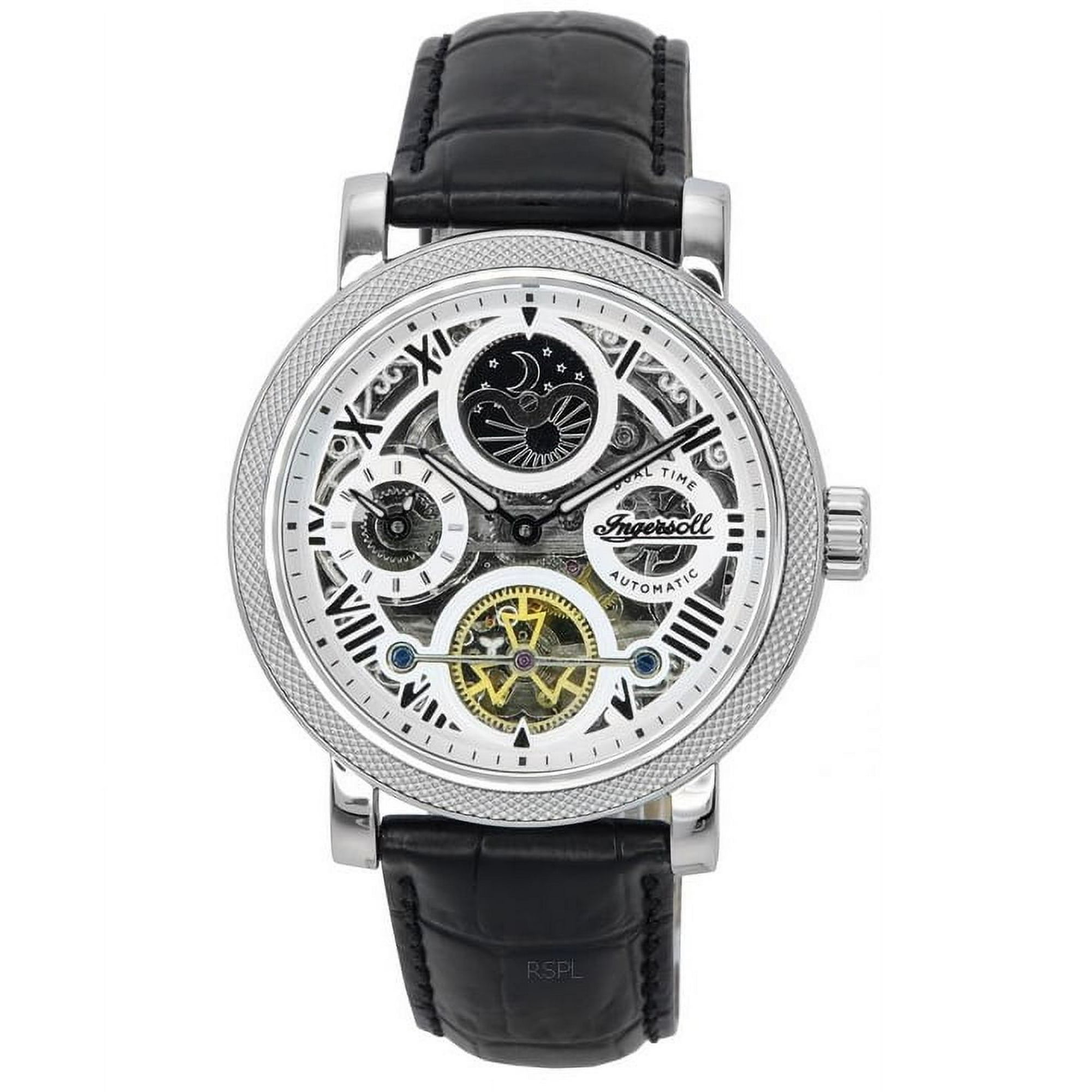 Ingersoll The Row Sun And Moon Phase Leather Strap Skeleton Silver Dial Automatic I12401 Men s Watch Walmart
