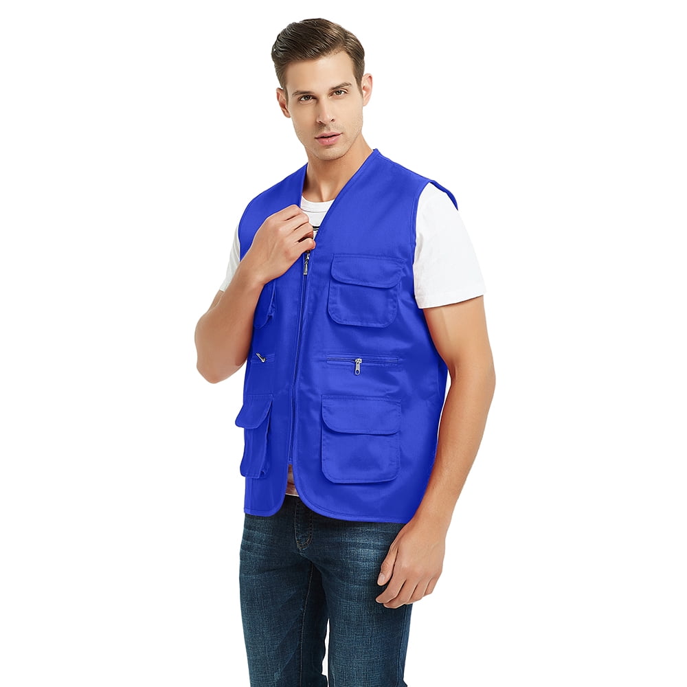 TOPTIE 5 Packs Supermarket Work Vest Volunteer Activity Event Waistcoat with Pockets-Blue-XL