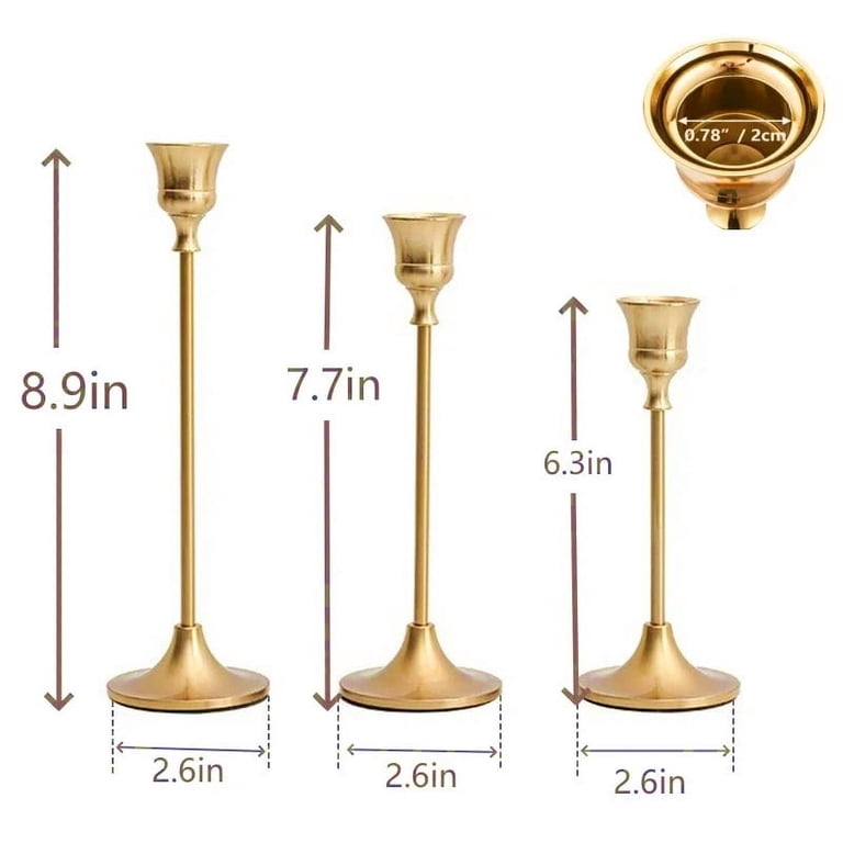 Tetou Brass Gold Taper Candlestick Holders, Set of 3 photo 2