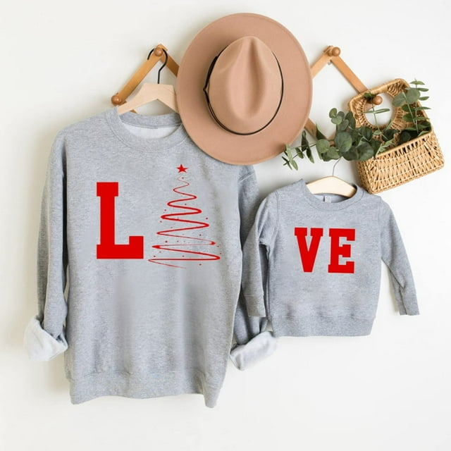 LSLJS Tenue Parent-Enfant Tenues Assorties Maman et Moi de Noël Imprimées Manches Longues Col Rond Hauts Chandail Molletonné Chandails Assortis pour la Famille Maman, Ensemble de Nuit de Noël