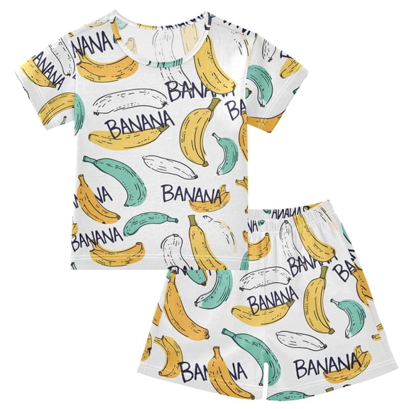 joogoo Cartoon Bananas Pattern Pajama Sets Short Sleeve Cotton 2-Piece Sleepwear 10Y