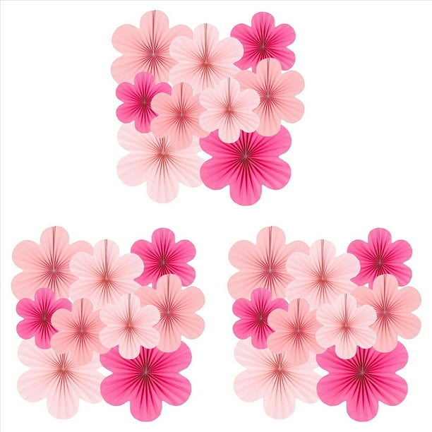 27X Juego de Flores de Abanico de Papel Rosa, Decoraciones para Fiestas, Abanicos de Papel, Pompones Florales y Guirnaldas para Bodas, Cumpleaños