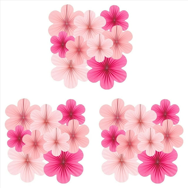 27X Juego de Flores de Abanico de Papel Rosa, Decoraciones para Fiestas, Abanicos de Papel, Pompones Florales y Guirnaldas para Bodas, Cumpleaños