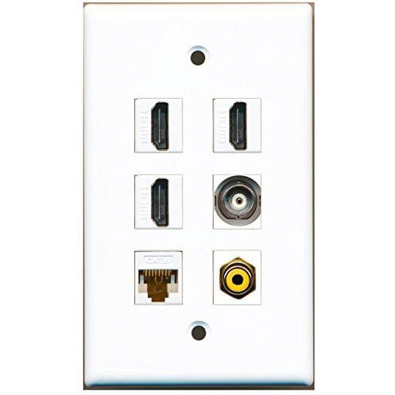RiteAV - 3 HDMI 1 Port RCA Yellow 1 Port BNC 1 Port Cat6 Ethernet White Wall Plate