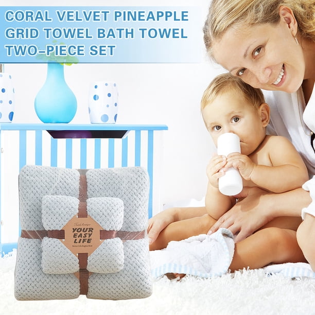 Set de Toallas de Baño Coral Fleece Piña Toalla Y Toalla de Baño de Dos Piezas, Familia Boda Bienestar Evento Regalo, Madre Y Bebé Set Toalla Algodón Toallas de Baño