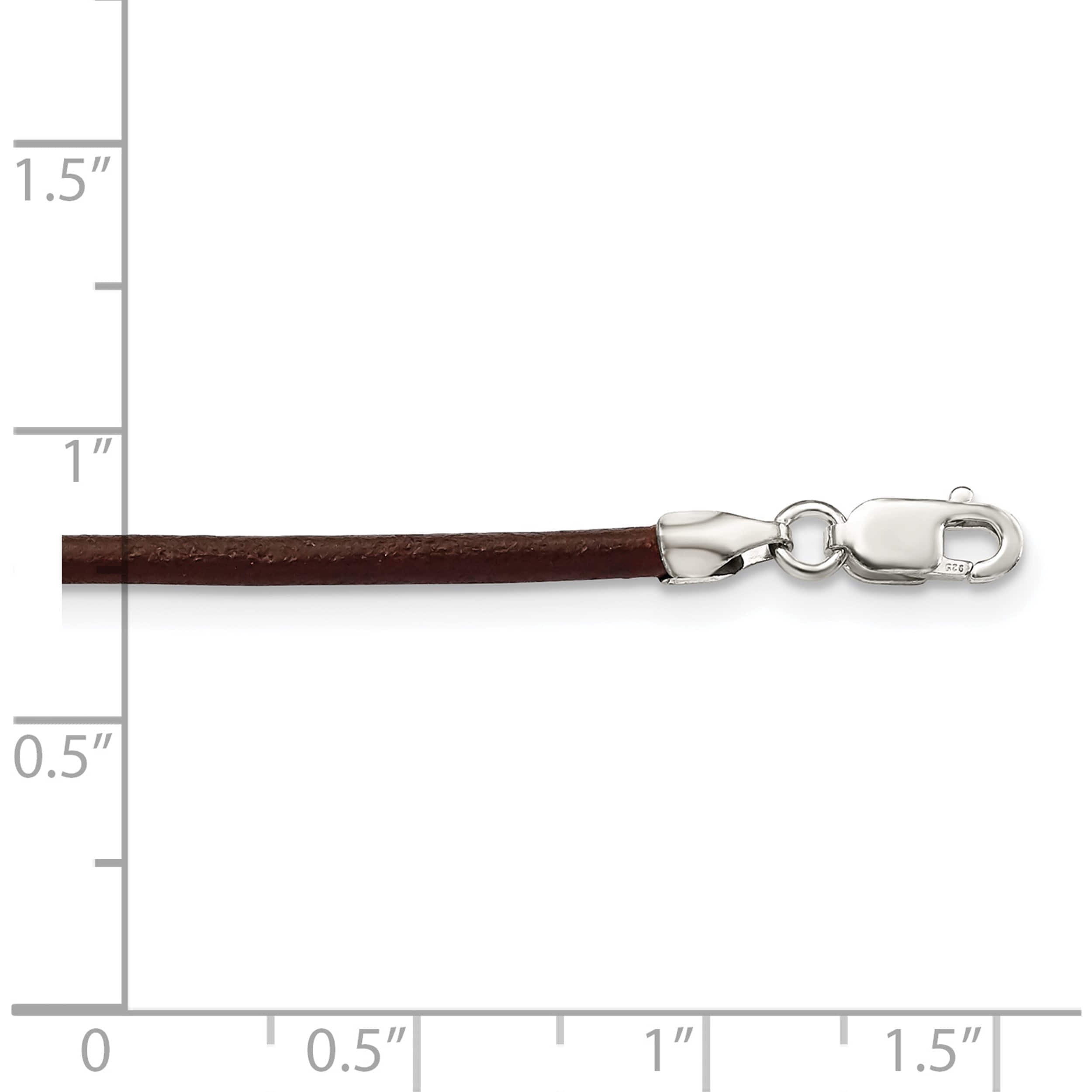 Sterling Silver 20Inch 2mm Brown Leather Cord Necklace (20 X 2) Made In United States qg1307-20