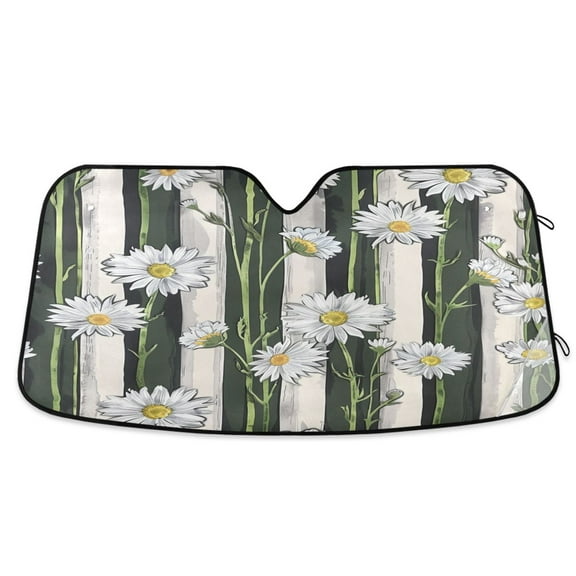 ALAZA Daisy Floral on Stripe Windshield Sun Shade Car Foldable Sun Visor Block UV Rays Protector 55"x27.6"