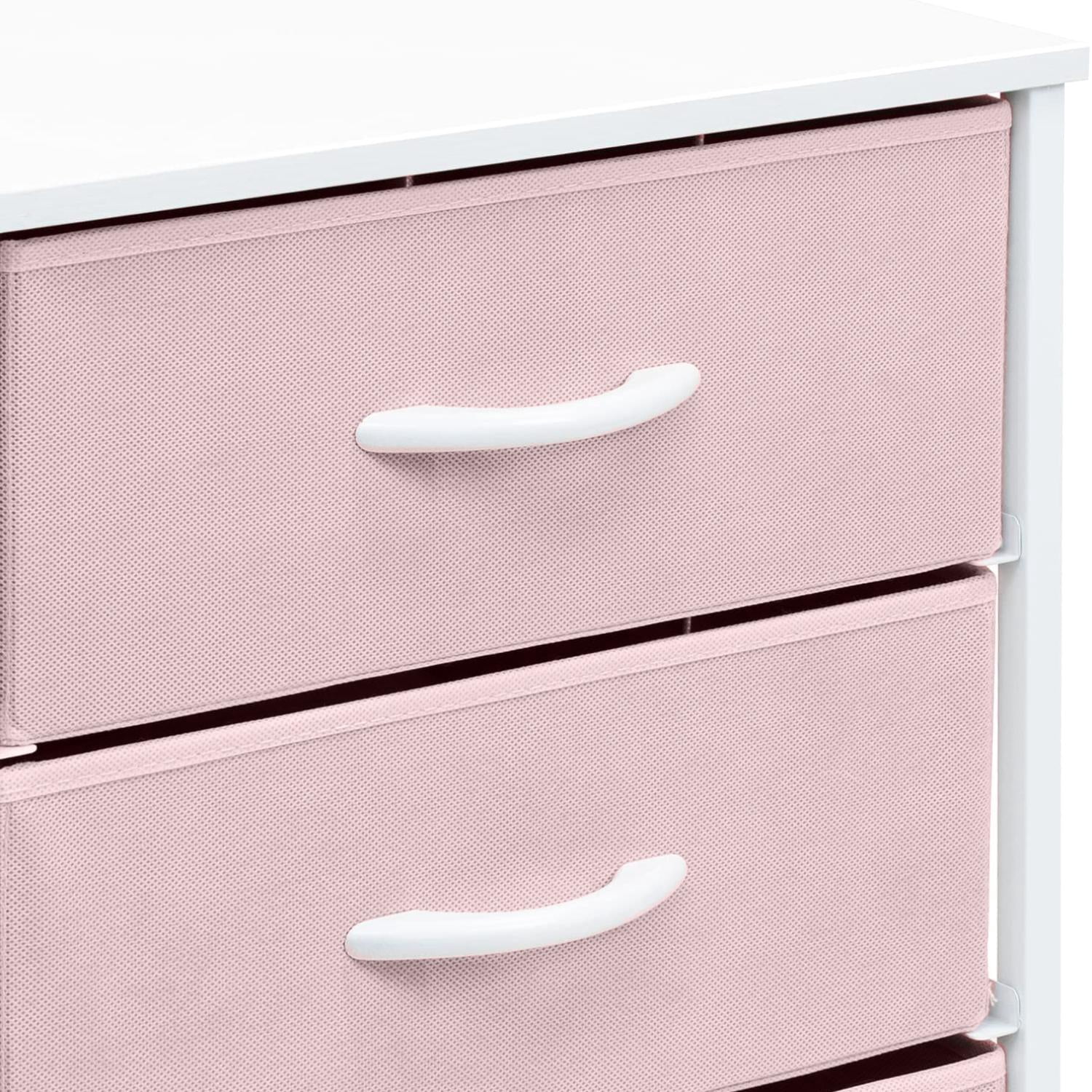 Sorbus Fabric Nightstand, 3 Drawers with Wood Top and Steel Frame, Pink