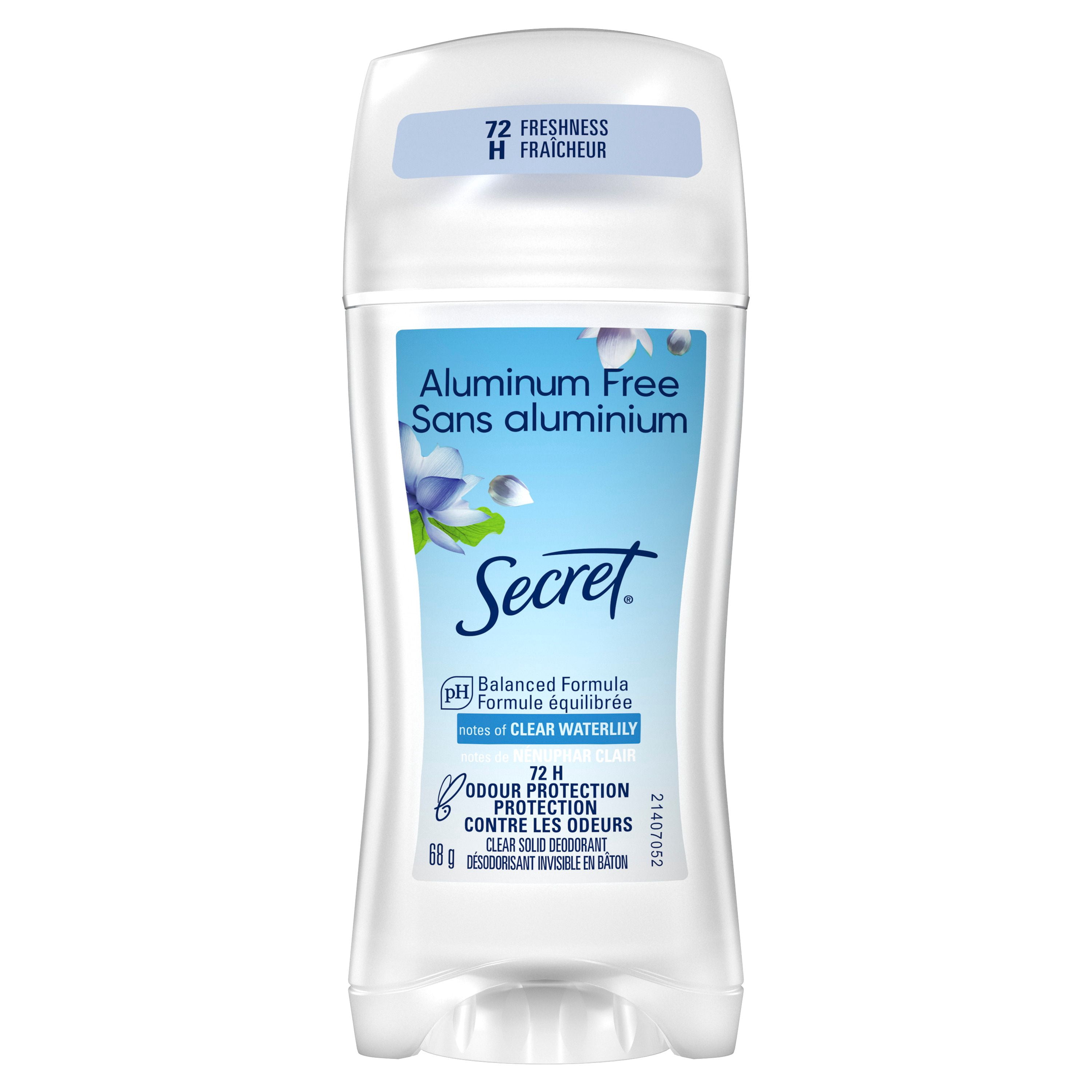 Secret Aluminum Free Clear Solid, Clear Waterlily Scent, 68g