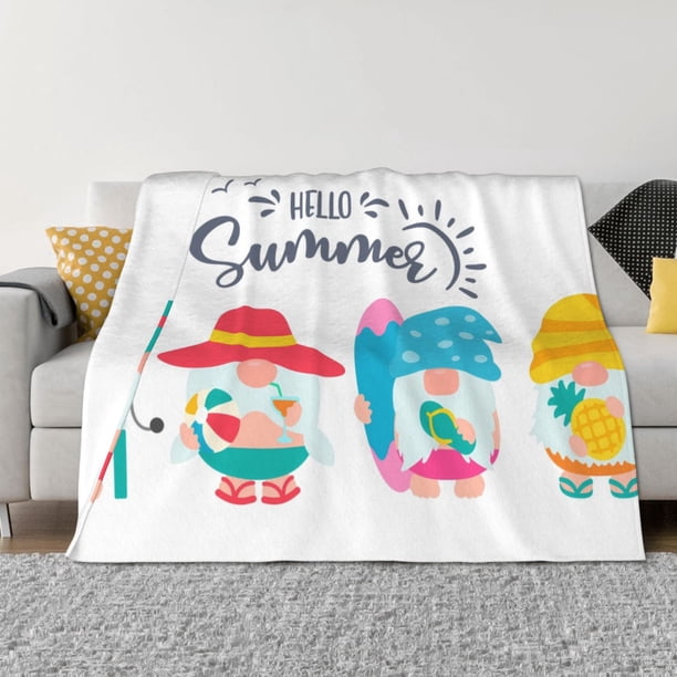 Fotbe Gnomes Summer Manta de Franela con Estampado, Manta Ultrasuave para Cama, Sofá, Auto, Hipoalergénica y Antibolitas-60"x50"