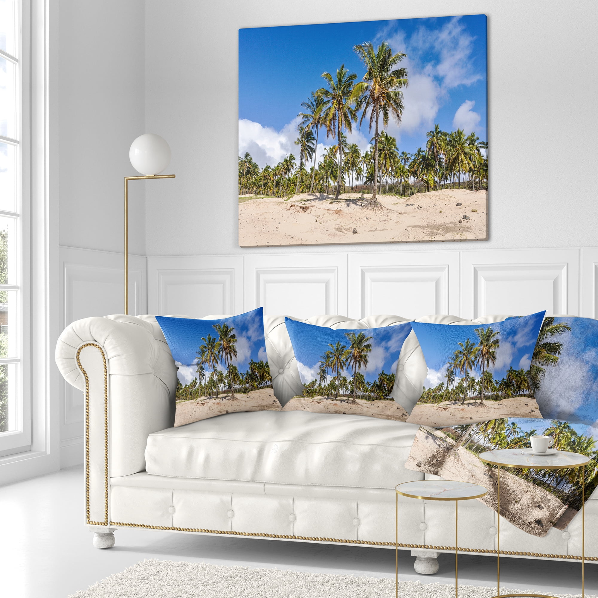 Designart Anakena Beach in Easter Island - Seascape Throw Pillow - 18x18