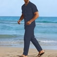 thumbnail image 5 of LEKWK 2 Piece Set for Men Short Sleeve Button Down Collared Tops and Straight Leg Pants Comfy Solid Summer Fashion Beach Vacation Casual Outfits, 5 of 8