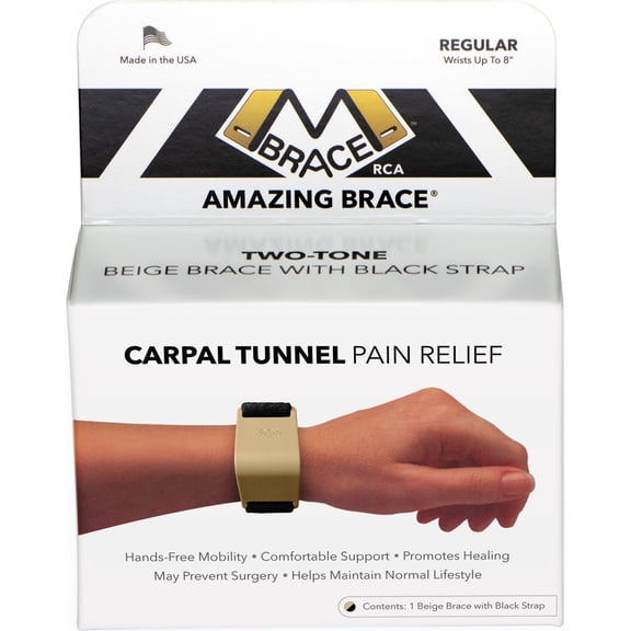 M BRACE RCA / AMAZING BRACE Carpal Tunnel Wrist Pain Relief (Regular, Beige Brace with Black Strap)