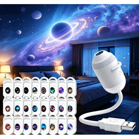 Galaxy Sky Starry Night Light Projector - HD Plug and Play Projector | 24 interchangeable films. 360° adjustable projection. HD clarity, eye-caring LED. Ideal for bedroom ceiling.