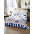 thumbnail image 3 of Twin Size Flat Sheet Only, Navy Blue Coastal Soft Brushed Microfiber Bed Sheets, Summer Nautical Lighthouse Starfish Hotel Quality Breathable Bedding Top Sheet, Easy Care, 66"x96", 3 of 9