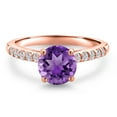 thumbnail image 3 of Gem Stone King 10K Rose Gold Purple Amethyst and Lab Grown Diamond Engagement Ring for Women | 1.40 Cttw | Round 7MM | Gemstone February Birthstone | Size 8, 3 of 6