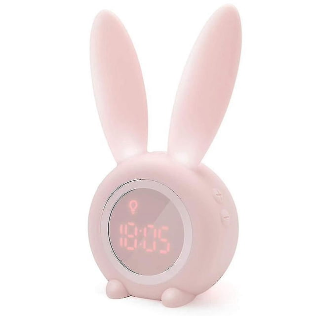 Despertador con luz para niños, lindo conejo, despertador para niños, lámpara de noche creativa, función de repetición, luz nocturna controlada por tiempo, para niños