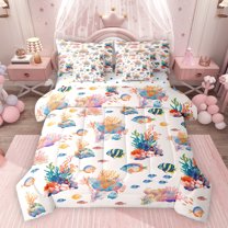 Feelyou Ocean Fish Twin Bedding Sets 7-Piece, Kawaii Coral Starfish Bedding Comforter Set