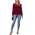 thumbnail image 2 of INSPIRE CHIC Women's Winter Velvet Tops Long Sleeve V Neck Slim Fit Elegant Peplum Top Casual Blouse XL Burgundy, 2 of 6