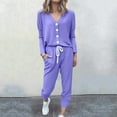 thumbnail image 2 of Miluxas Women's Pajamas Long Sleeve Sleepwear Casual Button Down Loungewear Soft Set Purple S(S), 2 of 5