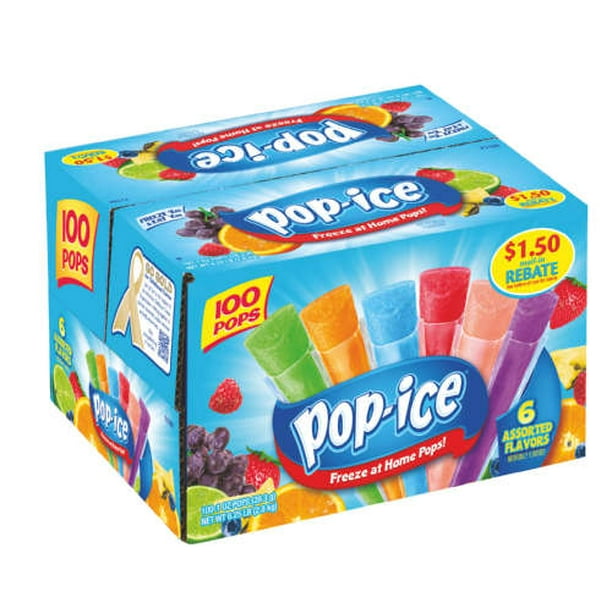PopIce 6 Fruity Flavors Giant Freeze Pops, 1.5 Oz., 100 Count