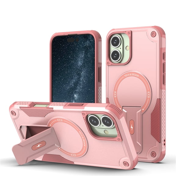 Allytechgroup for iPhone 16 Plus Case with Kickstand, Compatible with MagSafe Canera & Screen Huard Military Grade Drop Protection Shockproof Magnetic Cover for iPhone 16 Plus, Pink