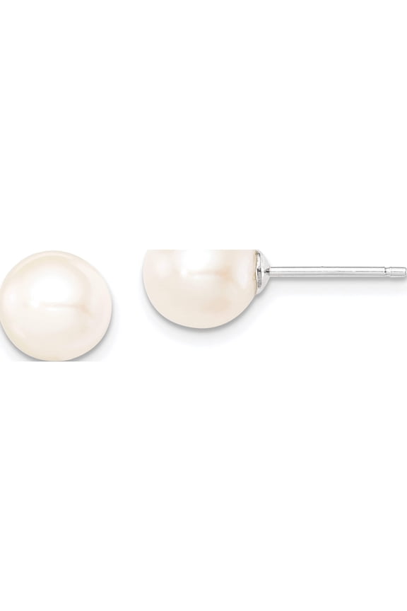 Sterling Silver Rh-Plated 8-9mm White Fw Cultured Round Pearl Stud Earrings Made In Canada qe12735