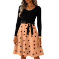 thumbnail image 5 of Halloween Dresses for Women Skeleton Bat Crew Neck 1950s Cocktail Retro Dresses Long Sleeve Hepburn Cute Vintage Dress with Belt L, 5 of 7