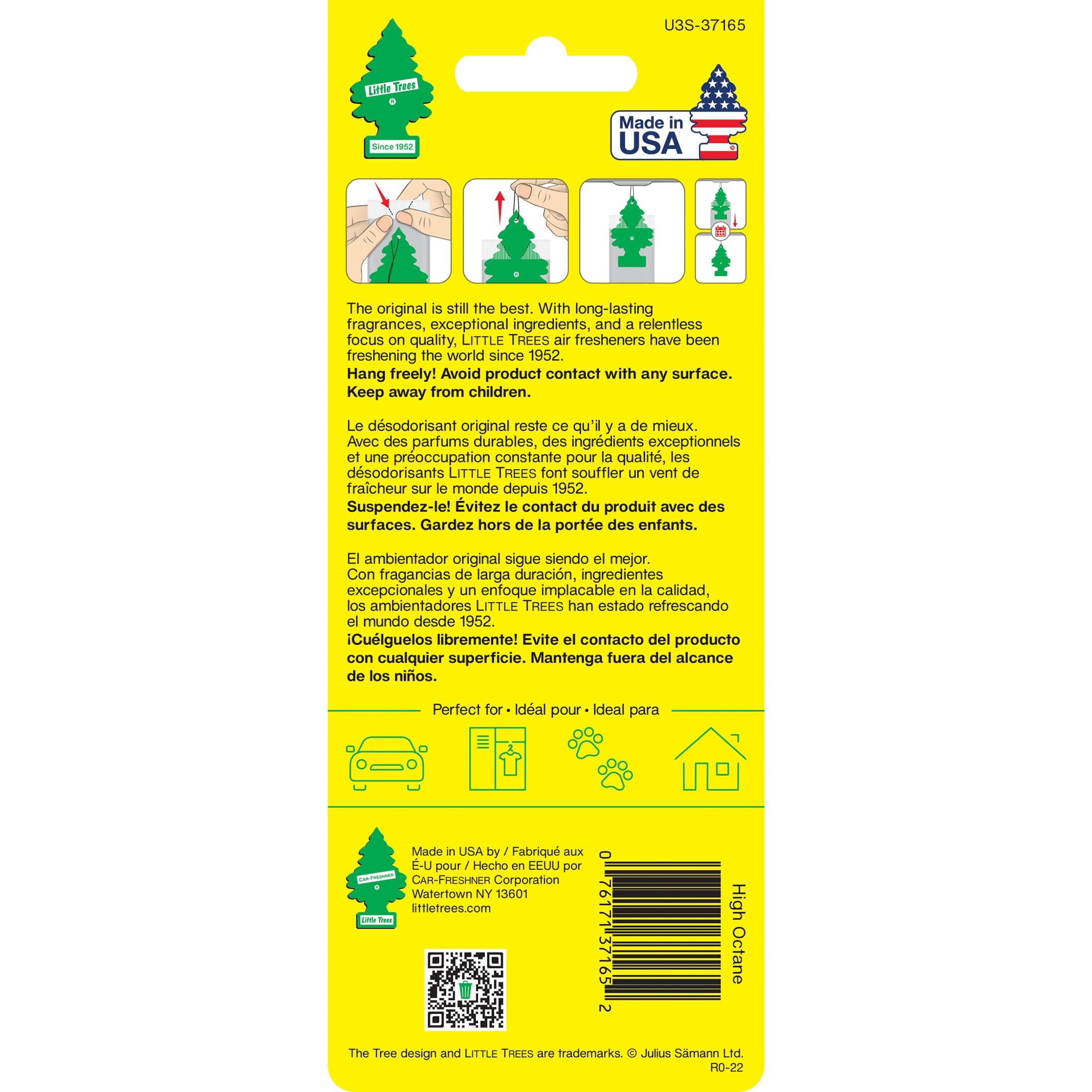 Little Trees Auto Air Freshener, Hanging Card, High Octane Fragrance, 3-Pack